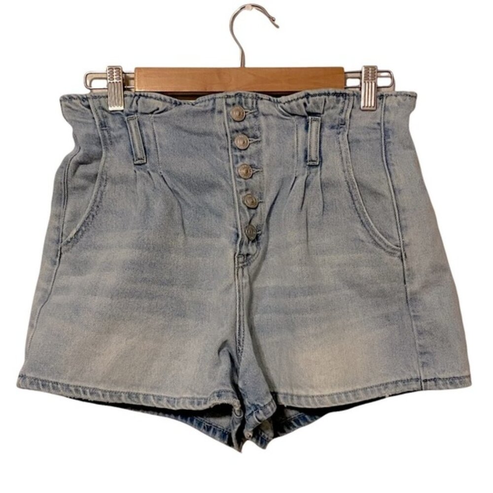 AEO Mom Short Button Fly Paperbag Waist Denim Shorts Blue Light Wash 8‎